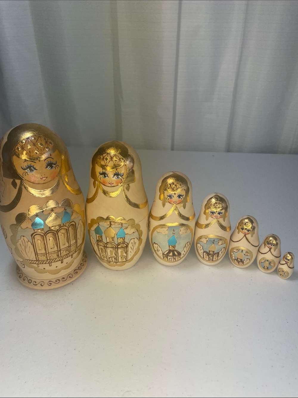 Cream and Gold Russian Nesting Dolls Set - Decorative Matryoshka